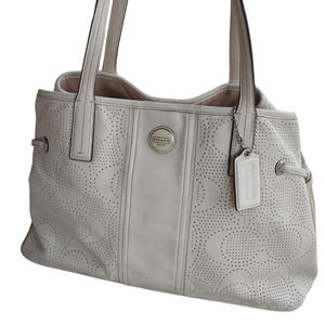 Coach Signature monogram perforated leather tote shoulder bag ivory Y2K